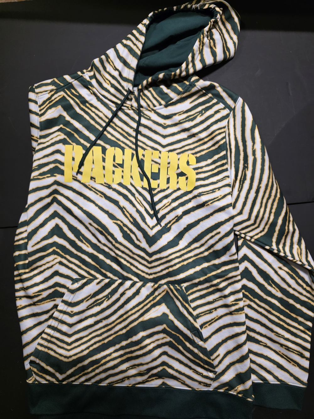 NFL Greenbay Packers. Green, Yellow and White Zebra Stripe Pullover Hoodie